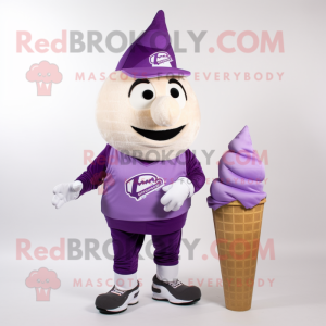 Purple Ice Cream Cone mascot costume character dressed with a Cargo Shorts and Foot pads