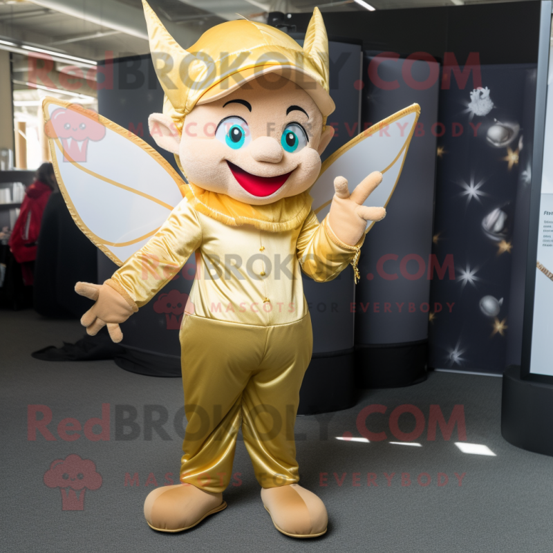 Gold Tooth Fairy mascot costume character dressed with a Jumpsuit and Messenger bags Gold Tooth Fairy mascot costume character dressed with a Jumpsuit and Messenger bags