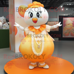 Cream Mandarin mascot costume character dressed with a Skirt and Necklaces