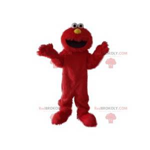 Mascote monstro vermelho peludo engraçado e sorridente -