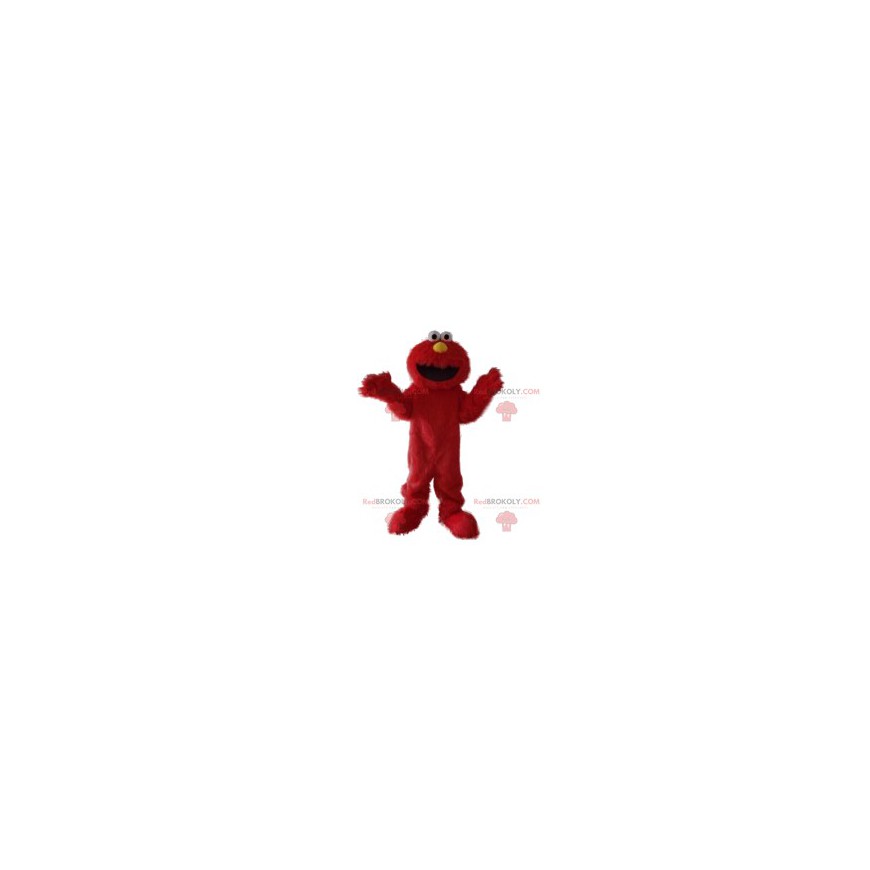 Mascote monstro vermelho peludo engraçado e sorridente -
