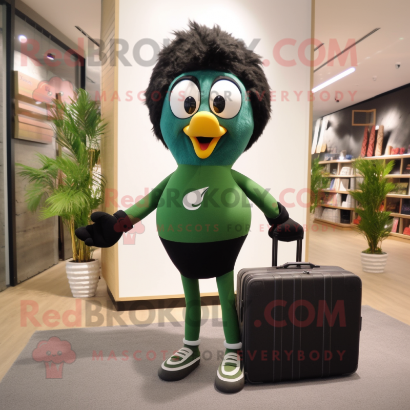 Olive Peacock mascot costume character dressed with a Yoga Pants and Briefcases Olive Peacock mascot costume character dressed with a Yoga Pants and Briefcases