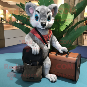 Gray Civet mascot costume character dressed with a Bermuda Shorts and Briefcases