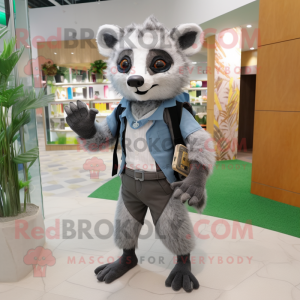 Gray Civet mascot costume character dressed with a Bermuda Shorts and Briefcases