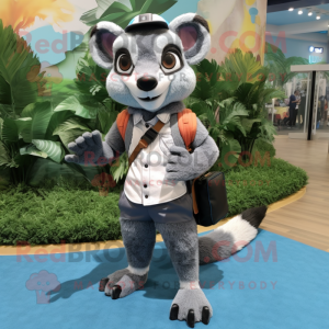 Gray Civet mascot costume character dressed with a Bermuda Shorts and Briefcases