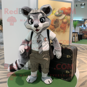 Gray Civet mascot costume character dressed with a Bermuda Shorts and Briefcases