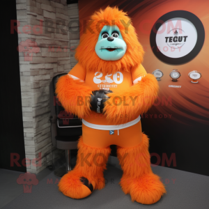 Orange Yeti mascot costume character dressed with a Turtleneck and Bracelet watches