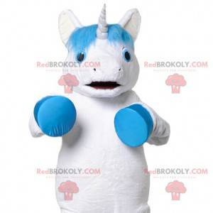 Mascote de unicórnio branco e cabelo turquesa - Redbrokoly.com