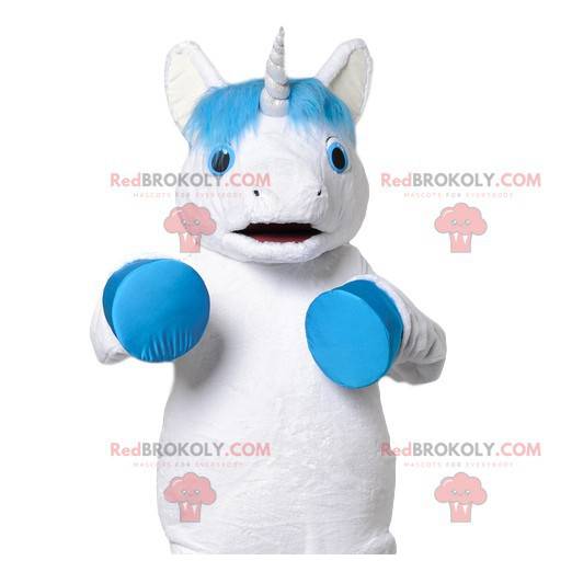 Mascote de unicórnio branco e cabelo turquesa - Redbrokoly.com