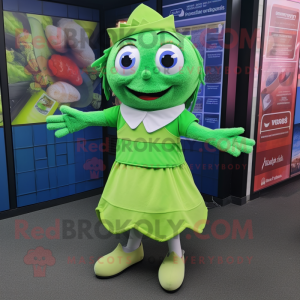 Green Fish And Chips mascot costume character dressed with a A-Line Skirt and Anklets