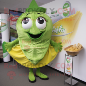 Green Fish And Chips mascot costume character dressed with a A-Line Skirt and Anklets