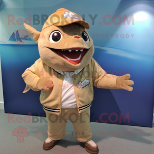 Tan Tuna mascot costume character dressed with a Jacket and Keychains