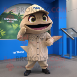 Tan Tuna mascot costume character dressed with a Jacket and Keychains