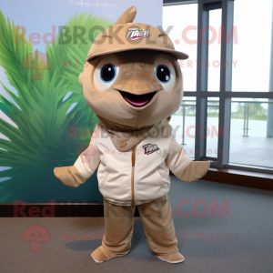 Tan Tuna mascot costume character dressed with a Jacket and Keychains