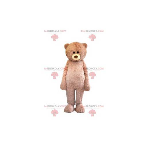 För söt beige björnmaskot med sin ömma blick - Redbrokoly.com