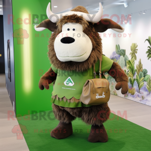 Olive Buffalo mascot costume character dressed with a Dress and Messenger bags