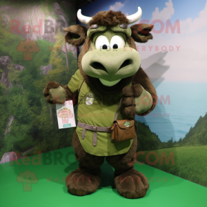 Olive Buffalo mascot costume character dressed with a Dress and Messenger bags