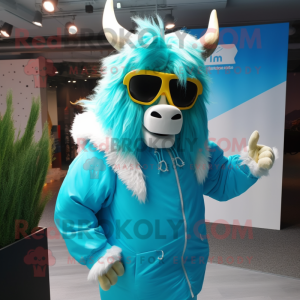 Cyan Yak mascotte kostuum...