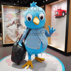 Sky Blue Quail mascot costume character dressed with a Jeggings and Wallets