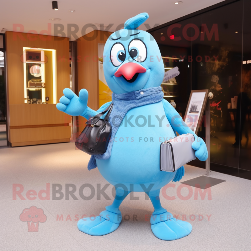 Sky Blue Quail mascot costume character dressed with a Jeggings and Wallets