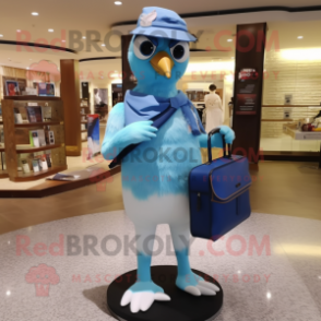 Sky Blue Quail mascot costume character dressed with a Jeggings and Wallets