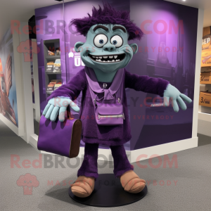 Purple Frankenstein mascot costume character dressed with a Chinos and Handbags