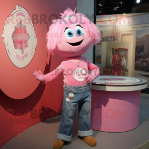 Pink Engagement Ring mascot costume character dressed with a Mom Jeans and Shawl pins