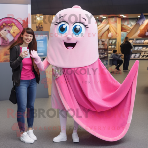 Pink Engagement Ring mascot costume character dressed with a Mom Jeans and Shawl pins