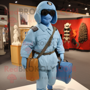 Sky Blue Gi Joe mascot costume character dressed with a Parka and Handbags
