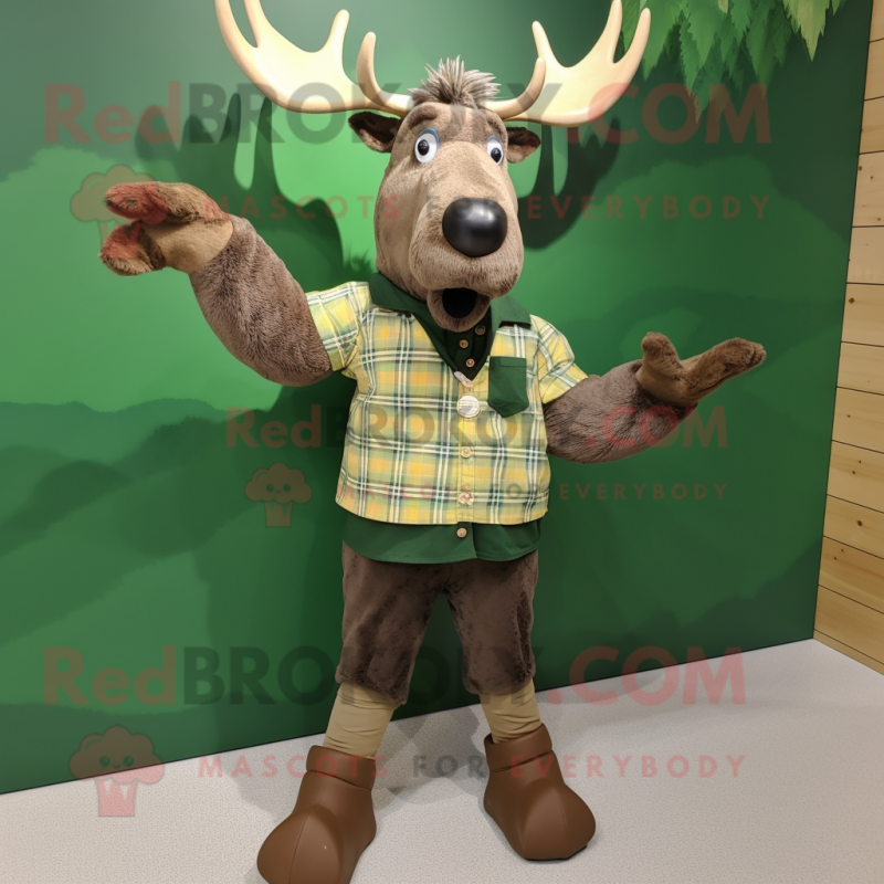 Olive Irish Elk mascot costume character dressed with a Oxford Shirt and Mittens Olive Irish Elk mascot costume character dressed with a Oxford Shirt and Mittens