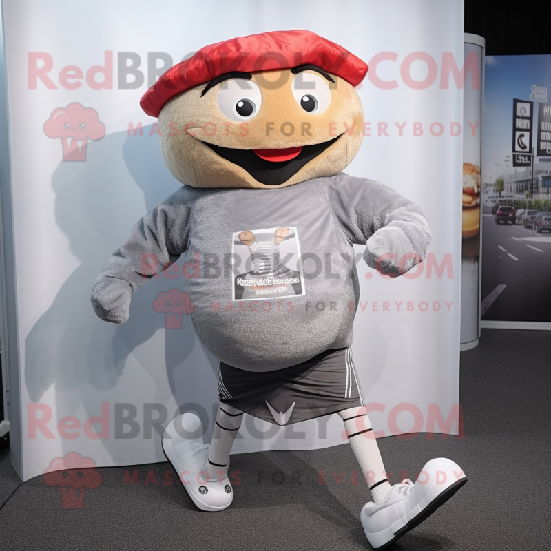 Silver Burgers mascot costume character dressed with a Running Shorts and Berets