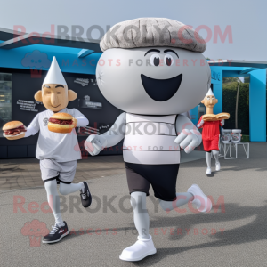 Silver Burgers mascot costume character dressed with a Running Shorts and Berets