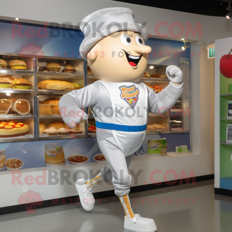 Silver Burgers mascot costume character dressed with a Running Shorts and Berets