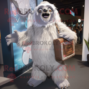 Silver Giant Sloth mascot costume character dressed with a A-Line Skirt and Briefcases