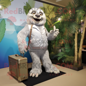 Silver Giant Sloth mascot costume character dressed with a A-Line Skirt and Briefcases