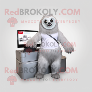 Silver Giant Sloth mascot costume character dressed with a A-Line Skirt and Briefcases