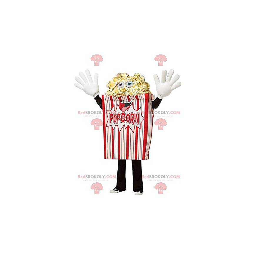 Mascotte pazza del cono di popcorn rosso e bianco -