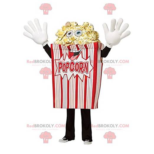 Mascotte pazza del cono di popcorn rosso e bianco -