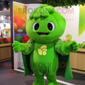 Green Broccoli mascot costume character dressed with a Hoodie and Brooches