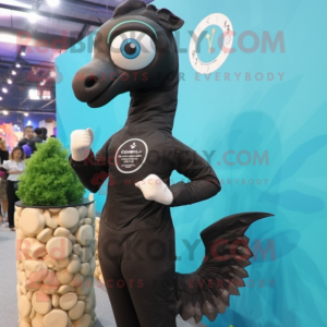 Black Sea Horse mascot costume character dressed with a One-Piece Swimsuit and Digital watches