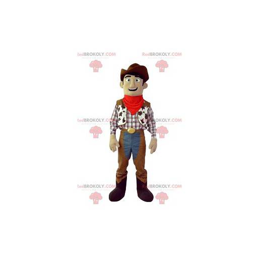 Cowboy-Maskottchen mit braunem Hut und typischer Jacke -