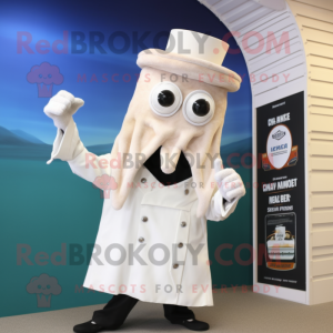 White Fried Calamari mascot costume character dressed with a Jacket and Tie pins