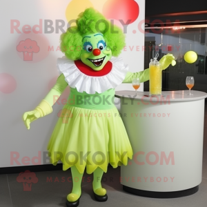 Lime Green Clown mascot costume character dressed with a Cocktail Dress and Cummerbunds