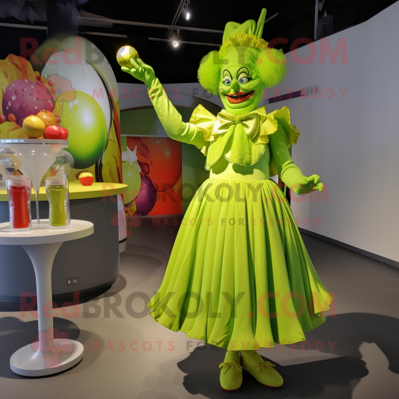 Lime Green Clown mascot costume character dressed with a Cocktail Dress and Cummerbunds