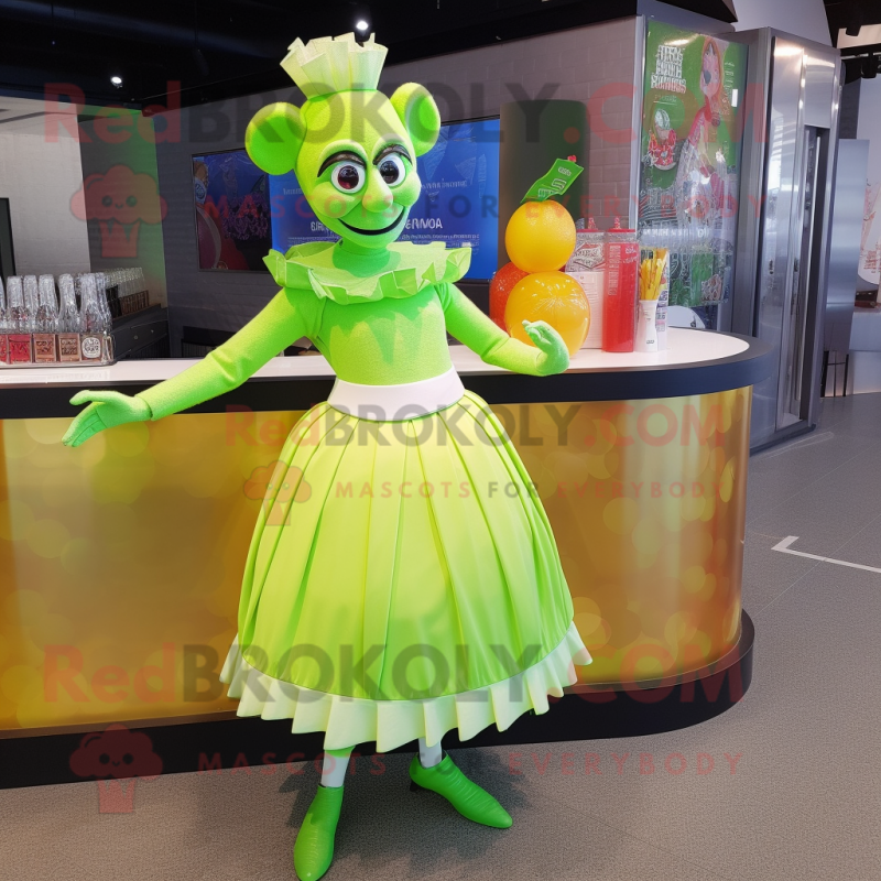 Lime Green Clown mascot costume character dressed with a Cocktail Dress and Cummerbunds