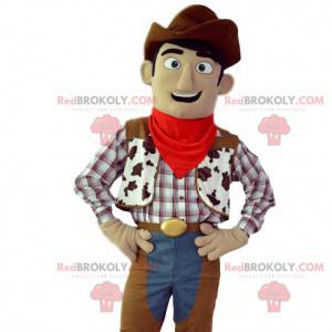 Cowboy-Maskottchen mit braunem Hut und typischer Jacke -