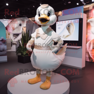Beige Swans mascot costume character dressed with a Romper and Bracelets