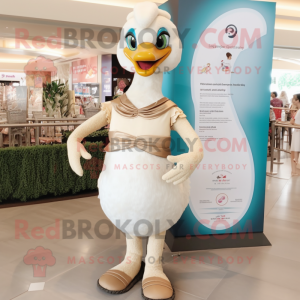 Beige Swans mascot costume character dressed with a Romper and Bracelets