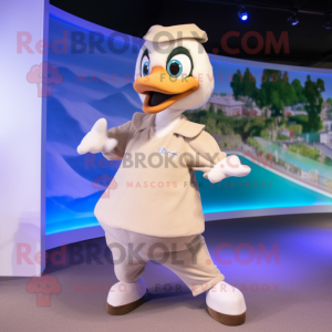 Beige Swans mascot costume character dressed with a Romper and Bracelets