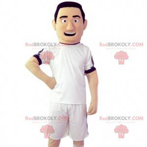 Mascote do jogador de futebol com sua camisa branca -